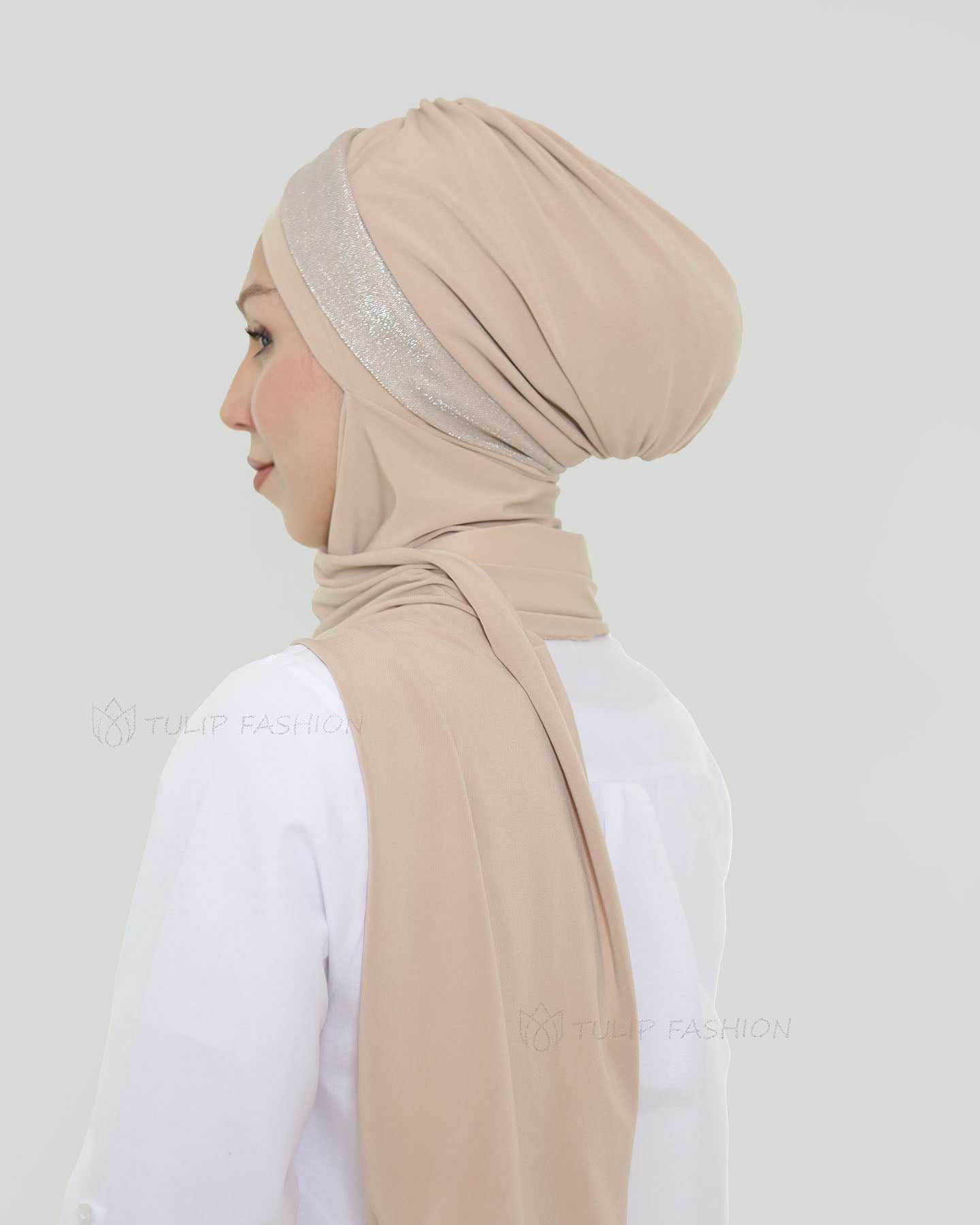 Turban with shawl - Tamara - Beige