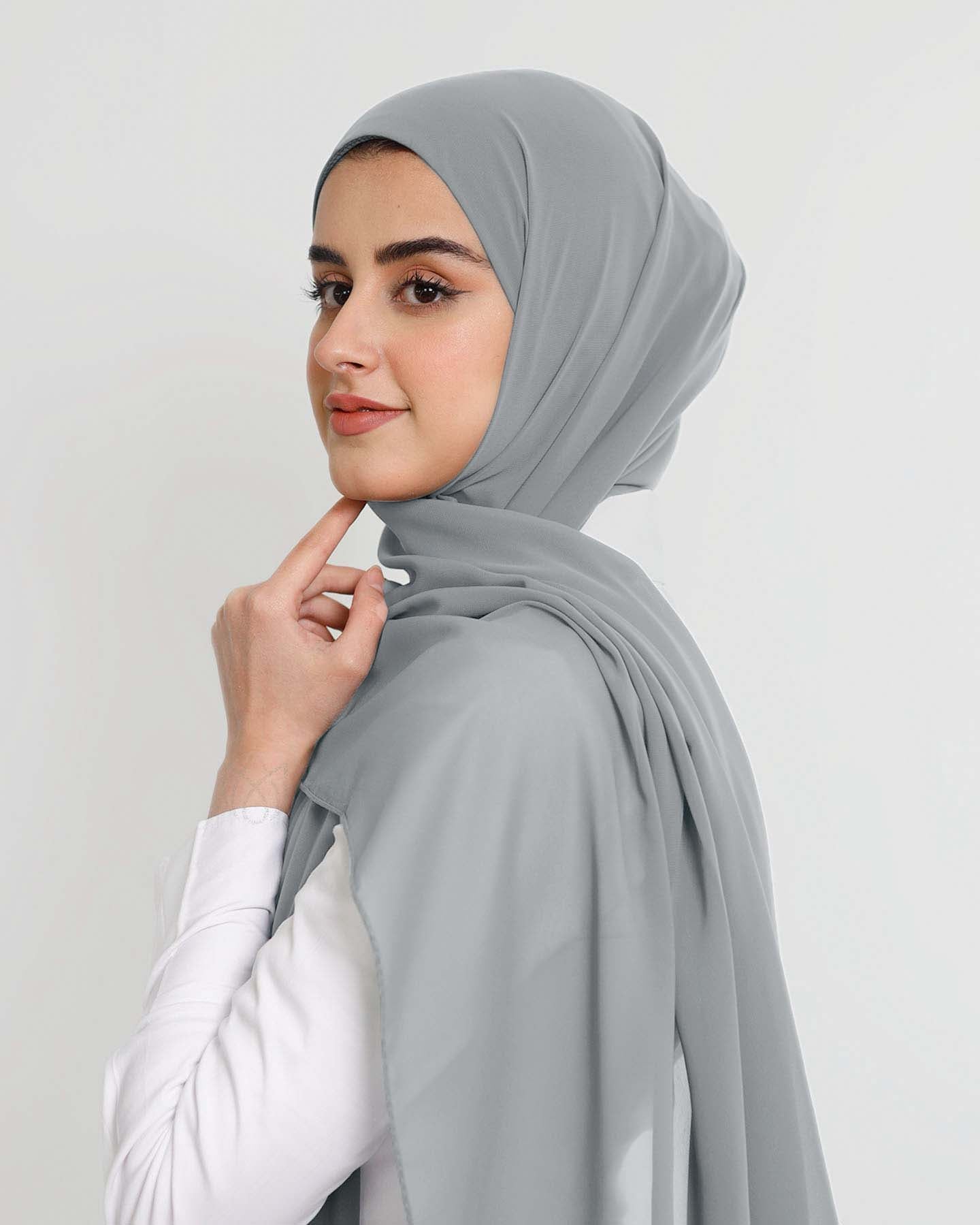 Hijab - Instant Chiffon With Cap - Gray