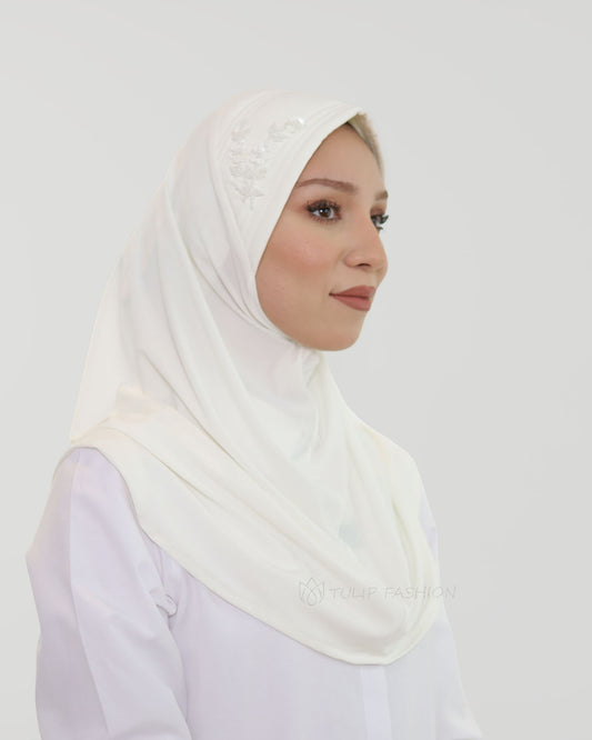 Hijab - Al Amira Flower Lycra - One Piece - Off-White