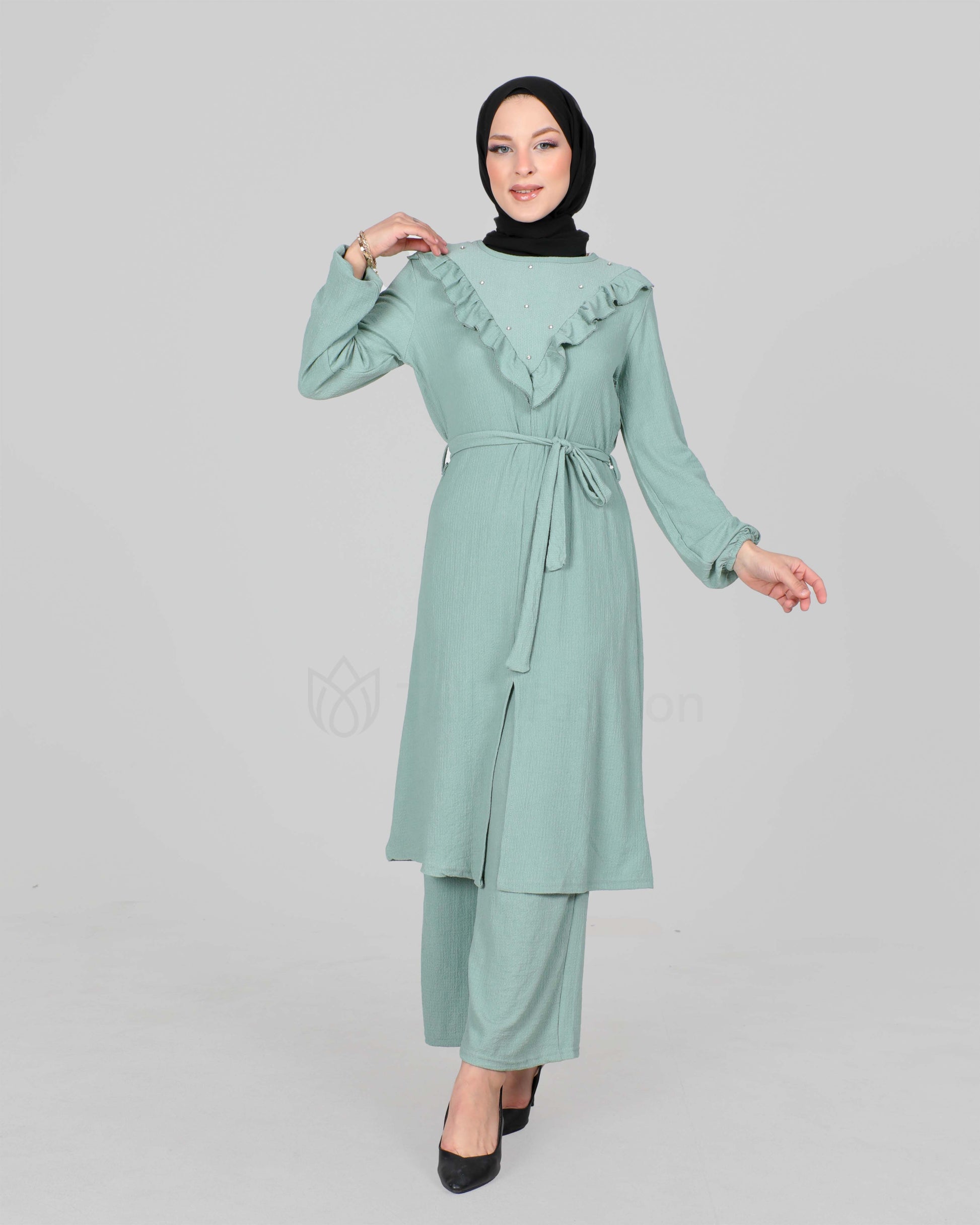 Long tunic set with pants - Green