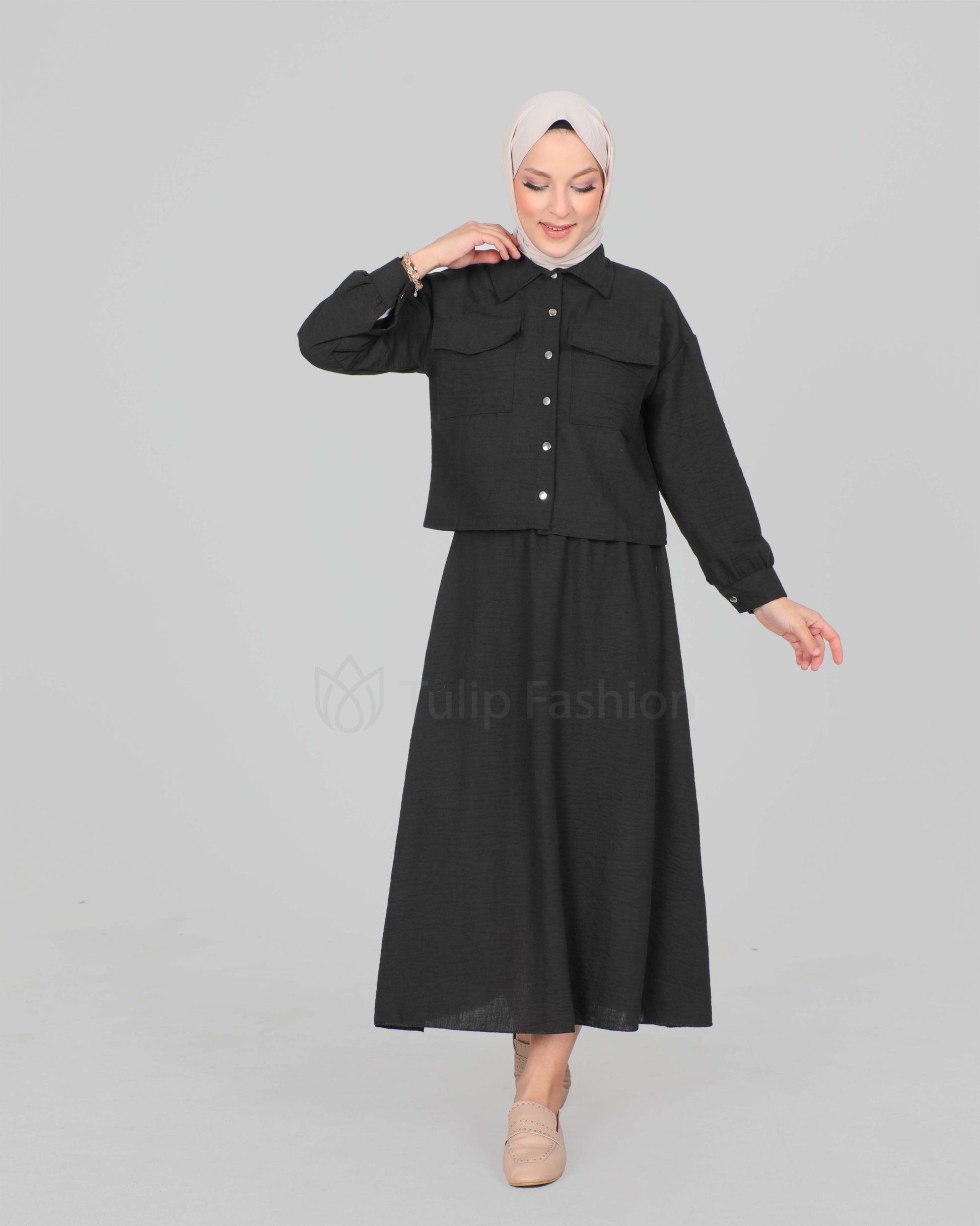 Shirt set with skirt - Black