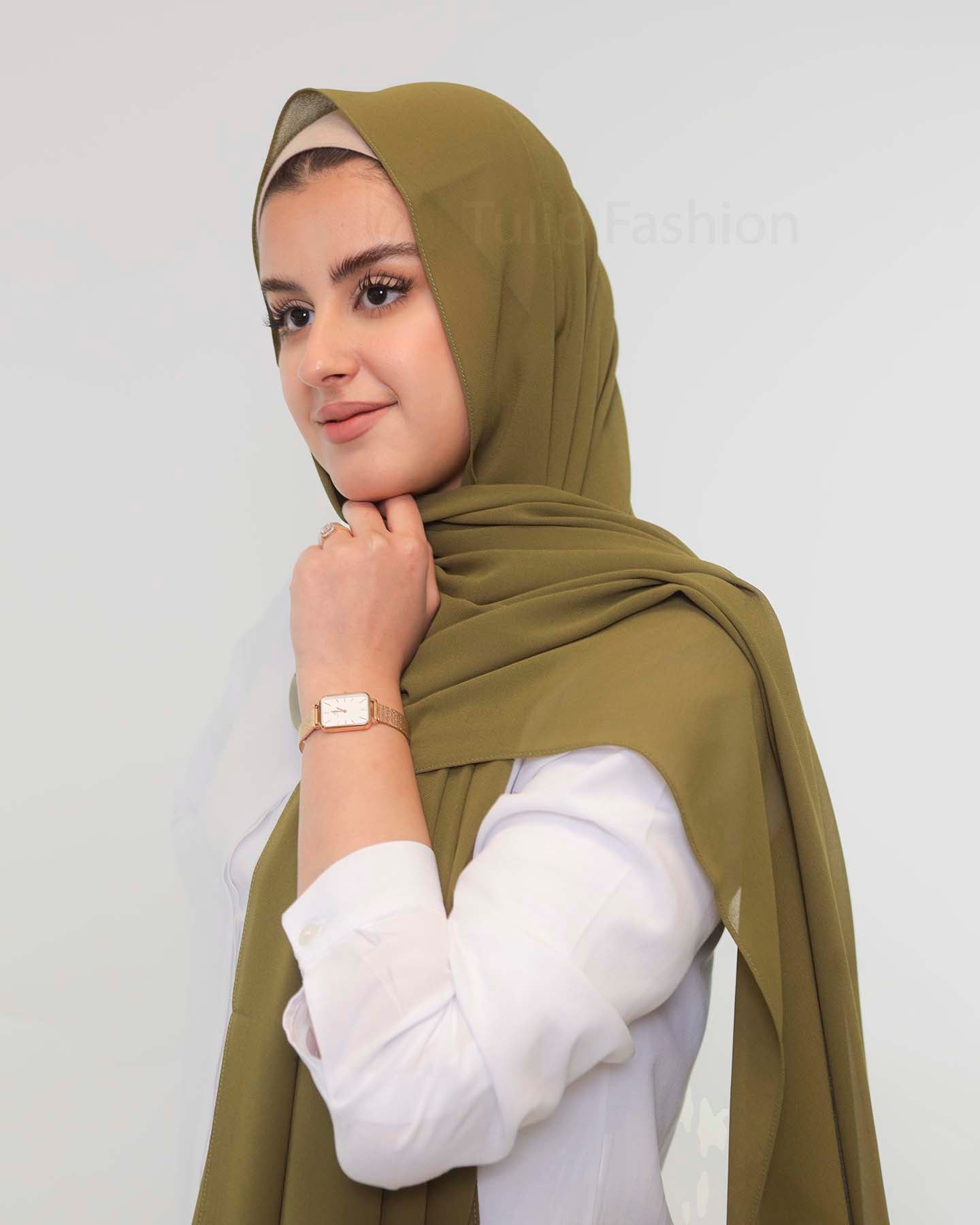 Premium Chiffon Hijab - Olive Green